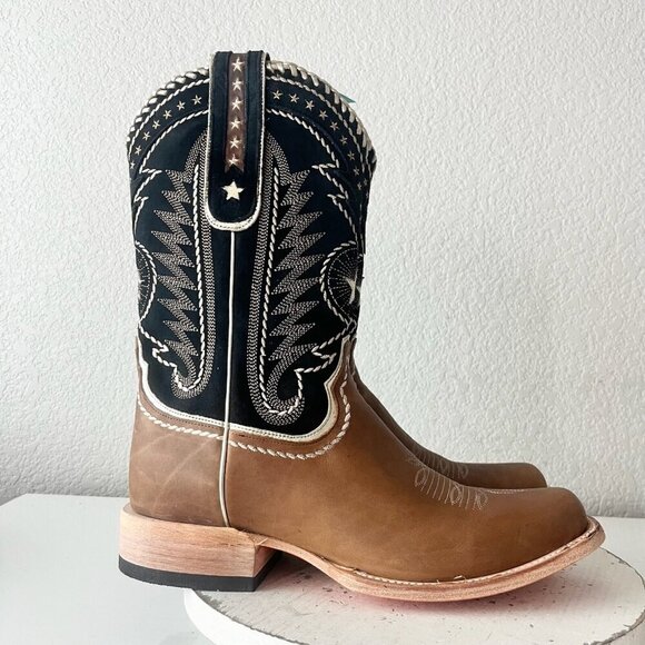 Lane RODEO HOUSTON Mens Cowboy Boots Size 11 Brown Leather Western Blunt Toe - Picture 2 of 12